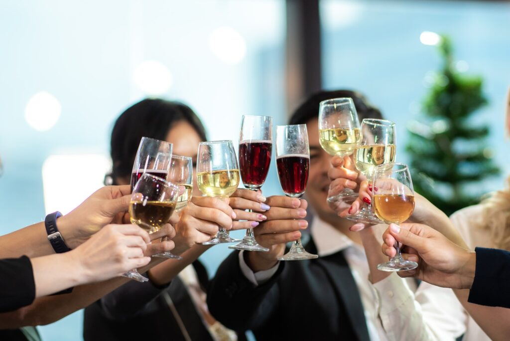 Business partners toast champagne company event celebration success
